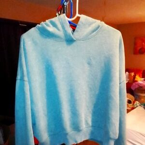 Woman's Victoria's Secret Pink Green Pullover Cropped Hoodie Sweatshirt size M